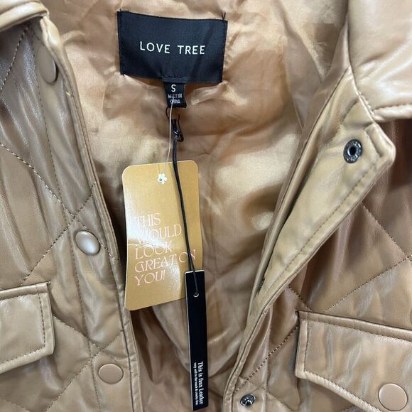 Love Tree Camel Colored Vegan Leather Jacket Women’s size Small NWT‎ - Picture 2 of 6